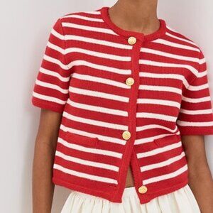 English Factory Knit Striped Sweater Cardigan - Red/White Size Small